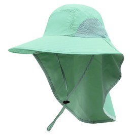 Clakllie Mesh Fishing Hat with Wide Brim Quick Dry Safari Hat with Neck Flap Unisex Bucket Hat UV Protection Hat Breathable Boonie Hats, XT02-Beach Green