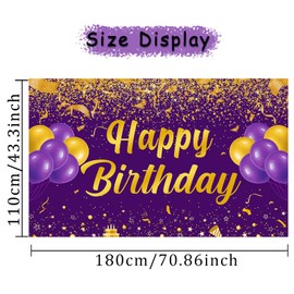 Trgowaul Happy Birthday Banner Backdrop, Purple Gold Birthday Party Decorations, Birthday Party Supplies Kids Men Women, Birthday Gifts Sign Photo Booth Background Decor Girls Boys Outdoor 70.8*43.3''