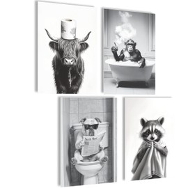 mojoliving Pictures Bathroom Pictures Guest Toilet Sign Bathroom Poster Toilet Decorative Bathroom Poster Toilet Decoration Guest Toilet Picture (Bad Animals, Poster Set 4 x A4 (21 x 30 cm) | Without