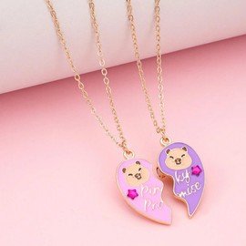 Saalort Best Friend Necklace for 2, Split Heart Capybara Matching Friendship Jewelry for Women Bestie (Purple)