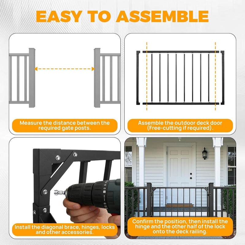 32.5 Inch Heavy Duty Adjustable Outdoor Metal Deck Gate with
