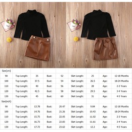 LXXIASHI Toddler Baby Girls Long Sleeve Knitted Turtleneck Pullovers + A-Line Leather Skirt Outfit (Black Turtleneck - Brown Leather, 3T / 4T)