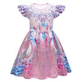 Kids Singer Era Costume, Girls Glitter Sequin Print Flying Sleeve Princess Dress Singer Concert Stage Outfit
