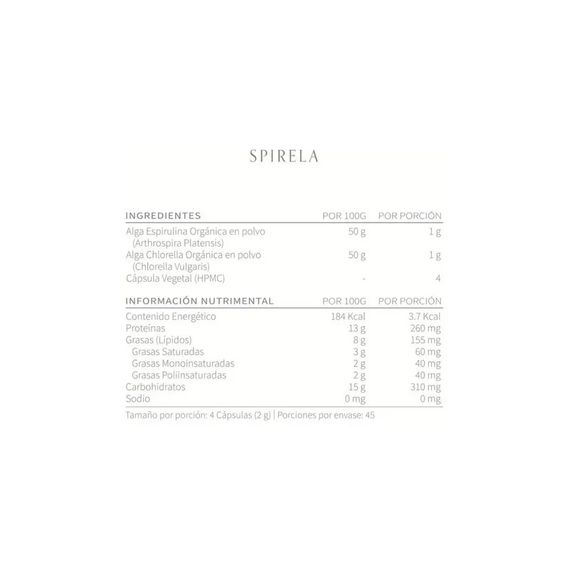 Spirela Refill De Oxomio, Espirulina Y Chlorella Orgánicas 180 Caps