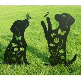 Doesen Metal Dog Garden Decor for Outside (2 Pack), 17" Puppy Decorative Garden Stakes, Black Dog Silhouette Outdoor Dog Decor, Dog Yard Art, Weather Resistant Steel Dog Yard Decor for Dog Lovers | Doesen