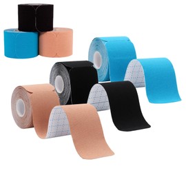 Kinesiology Tape for Supporting Tape, 1.9 inches (50 mm) x 16.4 ft (50 mm) x 16.4 ft (5 m), 3 Rolls, Elastic Tape, Pre-cut Design, 3 Color Set, Repositionable, Kinesiology Tape for Marathons, Knees