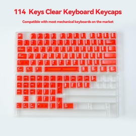 mintcaps Crystal Clear Keyboard Keycaps Transparent PC Cherry Profile Red Keycap Set 114 Keys Shine Through Key Cap for Cherry Gateron Mx Switches Mechanical Keyboard