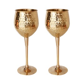 Brass Gold Hammered Wine Glasses (Set of 2) | Festive Holiday Goblets for Red and White Wine | Rennaissance Chalice, Ceremonial Cup Gift for Queen, King, Royalty, Goddess, Men and Women