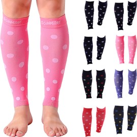 Doc Miller Manga de Compresión Para Pantorrillas (1 par) 20-30 mmHg Medias de Compresión Mangas Para Ejercicio, Recuperación, Dolor, Varices y Calambres en Piernas (Rosa Blanco, Mediana)