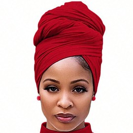 Print Soft Headwraps Headband Long Hair Head Wrap Scarf Turban Tie Jersey Knit head wraps (Red, One size)