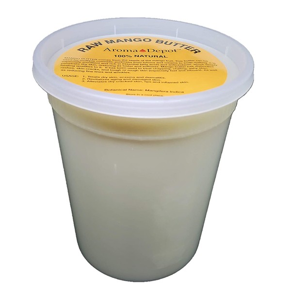 Aroma Depot 2 lb / 32 oz Raw Mango Butter Unrefined 100% Natural Pure Great for Skin, Body, Hair Care. DYI Body Butter, Lotions, Creams Reduces Fine Lines, Wrinkles, used for eczema psoriasis