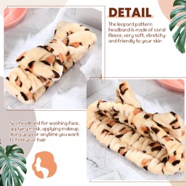 Diadema de Spa para Lavado de Cara Diadema y Muñequeras a Juego, Diadema de Maquillaje para Lavarse la Cara, Banda de Cabeza de Maquillaje Facial Suave (Patrón de Leopardo)