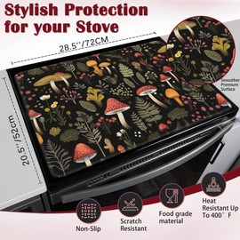 Retro Mushroom Stove Top Cover Glass Cooktop Heat Resistant Cover,Forest Plant Moth Ceramic Stove Top Covers Mat Prevents Scratching Stoves/Counter/Washer Protector, 28x20 in