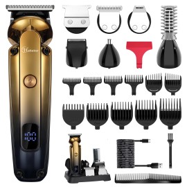 Hatteker 6 in 1 Electric Hair Clippers Men Oil Head Carving Professional LED Hair Trimmercolor: Gold, plug type: USB