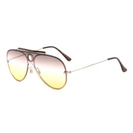 Rimless One Piece Shield Triple Oceanic Color Lens Aviator Sunglasses (Brown)