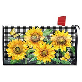 Briarwood Lane Checkered Sunflowers Summer Large Mailbox Cover Oversized