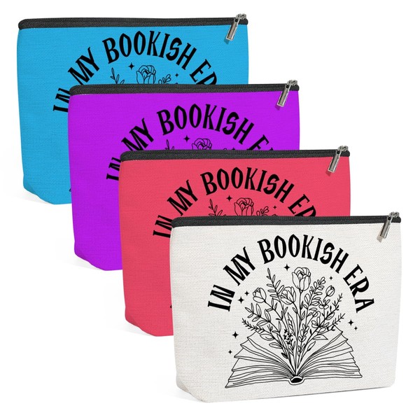 4PCS Bookish Gifts Makeup Bag, Book Lovers Gifts Cosmetic Bags