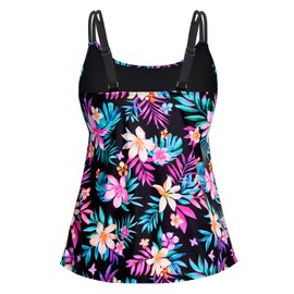 playera tankini con aros para mujer, modelo modesto y fluido con soporte de sostén, sin parte inferior, 2025, Diseño floral colorido, M