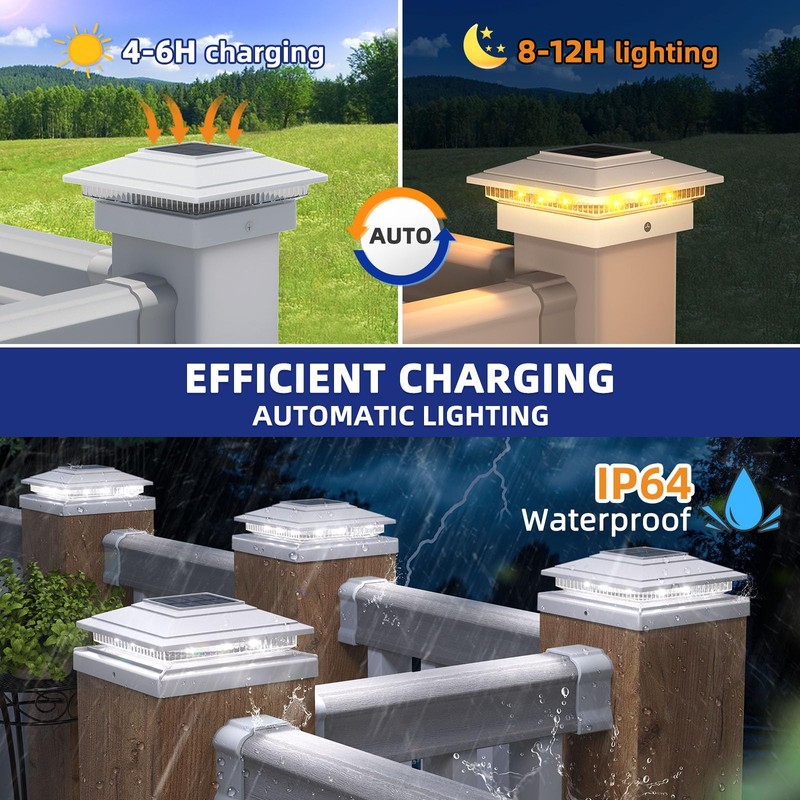 APONUO Solar Post Cap Lights 16-Pack, White IP64 Waterproof 16