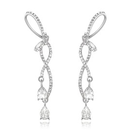 EleQueen Bow Earrings for Women, Austrian Crystal Silver Plated 2 Teardrop Bridal Dangle Earrings for Wedding Prom