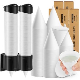 Roshtia 1000 Pcs 4 oz Snow Cone Cups Thicken Disposable Paper Cups with 2 Dispenser Pull Type Wall Mount Cup Holder for Summer Holiday, Party Trifle, Juice, and Shaved Ice