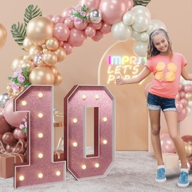 imprsv 3FT Rose-Gold 10th-Birthday Decorations Numbers: 10th Birthday Party Anniversary Decorations Large Light Up Numbers 10 for Girls Boys