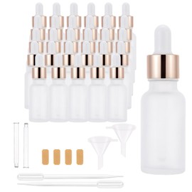 Njvial 30 Pack 20ml Frosted Glass Dropper Bottles for Essential Oils, 0.67oz Eye Dropper Bottles with Rose Golden Caps for Travel, Mini Empty Glass Tincture Vials with Droppers, Funnels & 30 Labels
