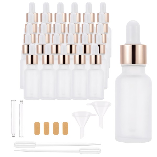 Njvial 30 Pack 20ml Frosted Glass Dropper Bottles for Essential