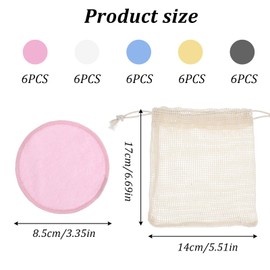 Guduling 30pcs Reusable Makeup Rounds, Washable Makeup Remover Pads, Reusable Clean Pads, with Laundry Bag, Suitable for All Skin Types, for Face Cleansing and Skin Care, 5 Colors