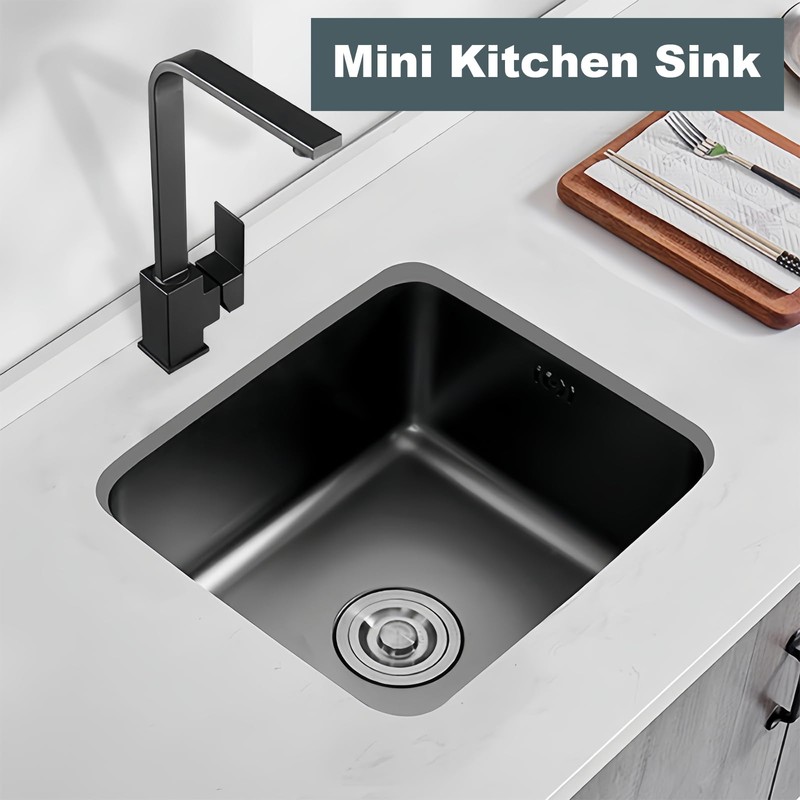 Black Kitchen Sink 13 Inch Undermount Single Bowl Workstation Sink,