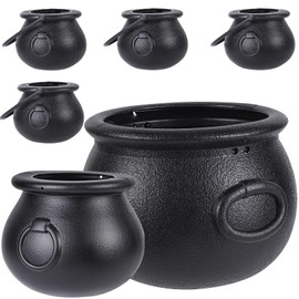 JOISHOP 6pcs(8.5", 5.5", 4pcs 2.8") Halloween Large Cauldron, Halloween Black Plastic Witch Cauldron Pot Candy Bucket Holder with Handle for Trick or Treat Halloween Party Decorations Supplies
