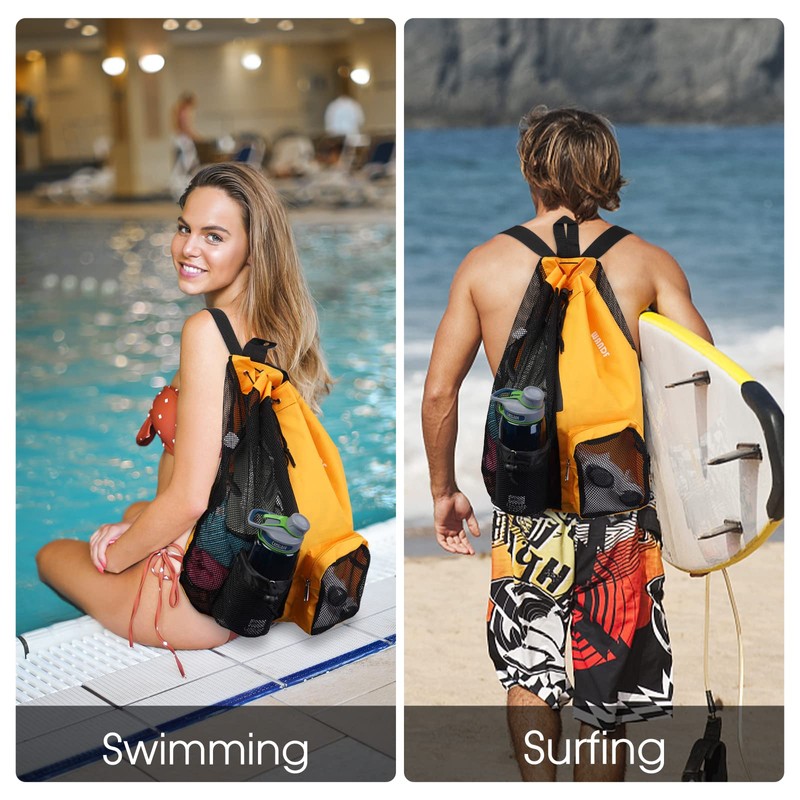 WANDF Swim Bag Mesh Drawstring Backpack with Wet Pocket for