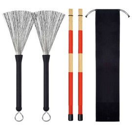 Drumstick Brushes Set Flexible Adjustment Stainless Steel Drum Wire Brushes with Drumstick