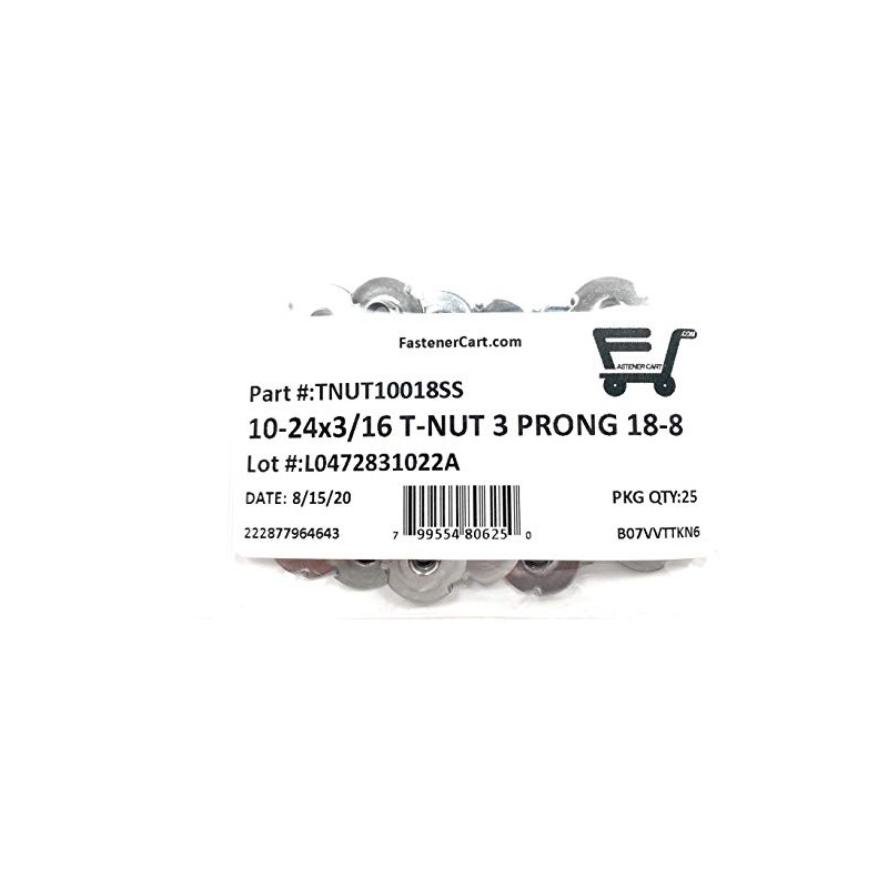 T-NUT Stainless Steel 10-24x3/16 (3 Prong) Tee Nuts (10-24 Thread