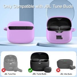 POZCIS for JBL Tune Buds Case Cover, Soft Silicone Protective Earbuds Case Front LED Visible, Only Compatible with JBL Tune Buds, Headphones Case with Carabiner Accessories Set(Purple)
