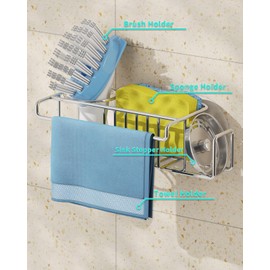 HapiRm Sink Caddy Sponge Holder - No Drill Sponge Caddy for Kitchen, Rustproof and Waterproof Kitchen Sink Organizer - Silver（2-Pack）