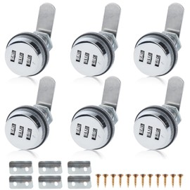 RealPlus - Paquete de 6 candados de combinación de leva de 3/4 pulgadas codificados por cilindro, cerraduras de seguridad de metal chapado en cromo brillante con contraseña para cajones de gabinetes