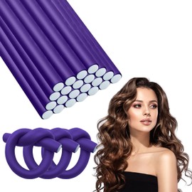 Locken Ohne Hitze Lockenwickler, 30 Stück Flexible Lockenstab 250mm mit Durchmesser ø16mm, Twist Schaum Lockenwickler, Overnight Curls Langes Haar Frisur Design(Violett)