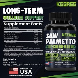KEEREE Saw Palmetto Extract | 1300mg | 60 Capsules | Traditional Herb| Prostate |Urine