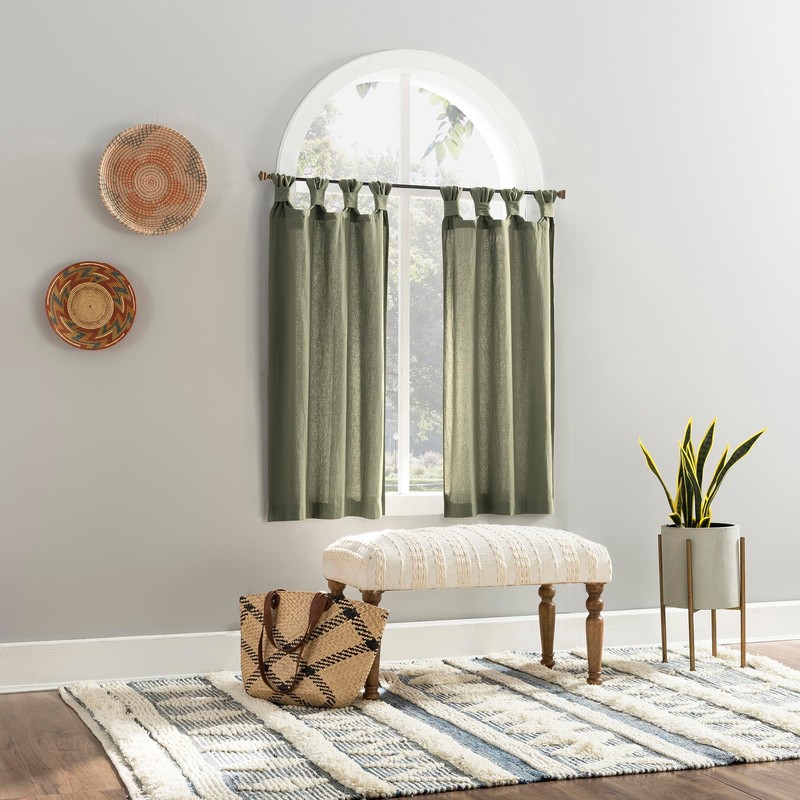 Archaeo Washed 100% Cotton Small Window Twist Tab Cafe Curtains,