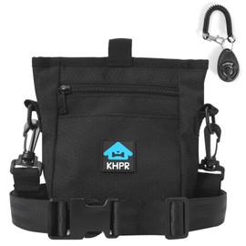 KHPR Dog Treat Pouch Magnetic Closure with Training Clicker，Hands-Free Design to Prevent Spills，Built in Poop Bag Dispenser，3 Ways To Wear，Metal Clip Waist Belt and Fanny Pack for Pet Walking（Black）