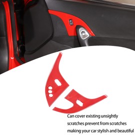 Lcojicep Car Door Lock Button Trim Compatible Corvette C6 Z06 ZR1 2005-2007 Button Door Lock Trim Window Switch Button Trim Frame Panel (Sports red)