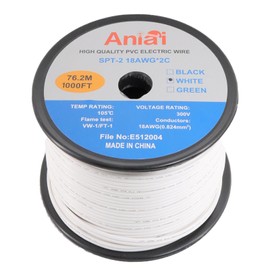 Aniai Low Voltage Landscape Wire,UL List 18/2 SPT-2 Electrical Wire,for Light and Lamp Extension Cable (1000FT, White)