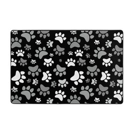 Jbofyee Cute Dog Paws Bath Mat Non-Slip Soft Microfiber Bathroom Rugs Washable Bathmat, Carpet Rug Entryway Black and White Animal Tracks Decor for Tub Shower Room Floor, 36x24 Mat