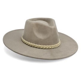 FLUFFY SENSE. Big Wide Brim Felt Rancher Fedora Hat for Women and Men - Boho Western Hat with 4 inches Flat Brim (US, Alpha, Large, Stone Gray)