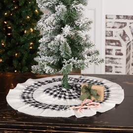 Pine Valley Quilts Burlap Black & White Buffalo Check Ruffle Tree Skirt (21 Inch Mini)
