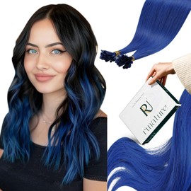 RUNATURE Blue Extensions, Bondings, Real Hair, 1 g, Keratin, Remy Hair Bondings, Hair Extensions, Real Hair, Keratin, U-Tip Hair Extensions, Blue, 50 cm/20 Inches, 25 g, 25 Strands