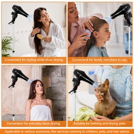 LM BODYCARE Hands Free Hair Dryer Stand Holder - Adjustable Blow Dryer Stand with Universal Non-Slip Clip & Sturdy 4-Leg Base, Aluminum Frame for Home Styling, Elderly & Pet Grooming