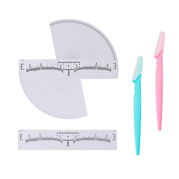 100 Pack Eyebrow Ruler with 2 Eyebrow Cutters, Eyebrow Stickers,
