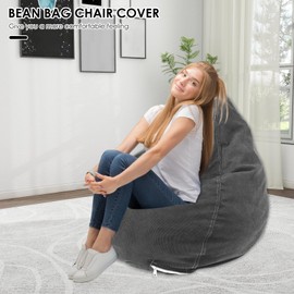 Bean Bag Chair Cover Soft Corduroy Bean Bag Cover Plush Toys Organizer Holder Comfortable Beanbag Chairs with Handle Stuffed Animal Storage for Kids Adults Plush Toys(Dark Grey)